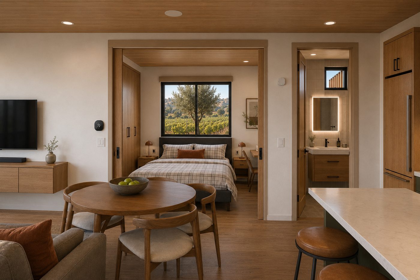 Modern Temecula Valley ADU interior with vineyard view