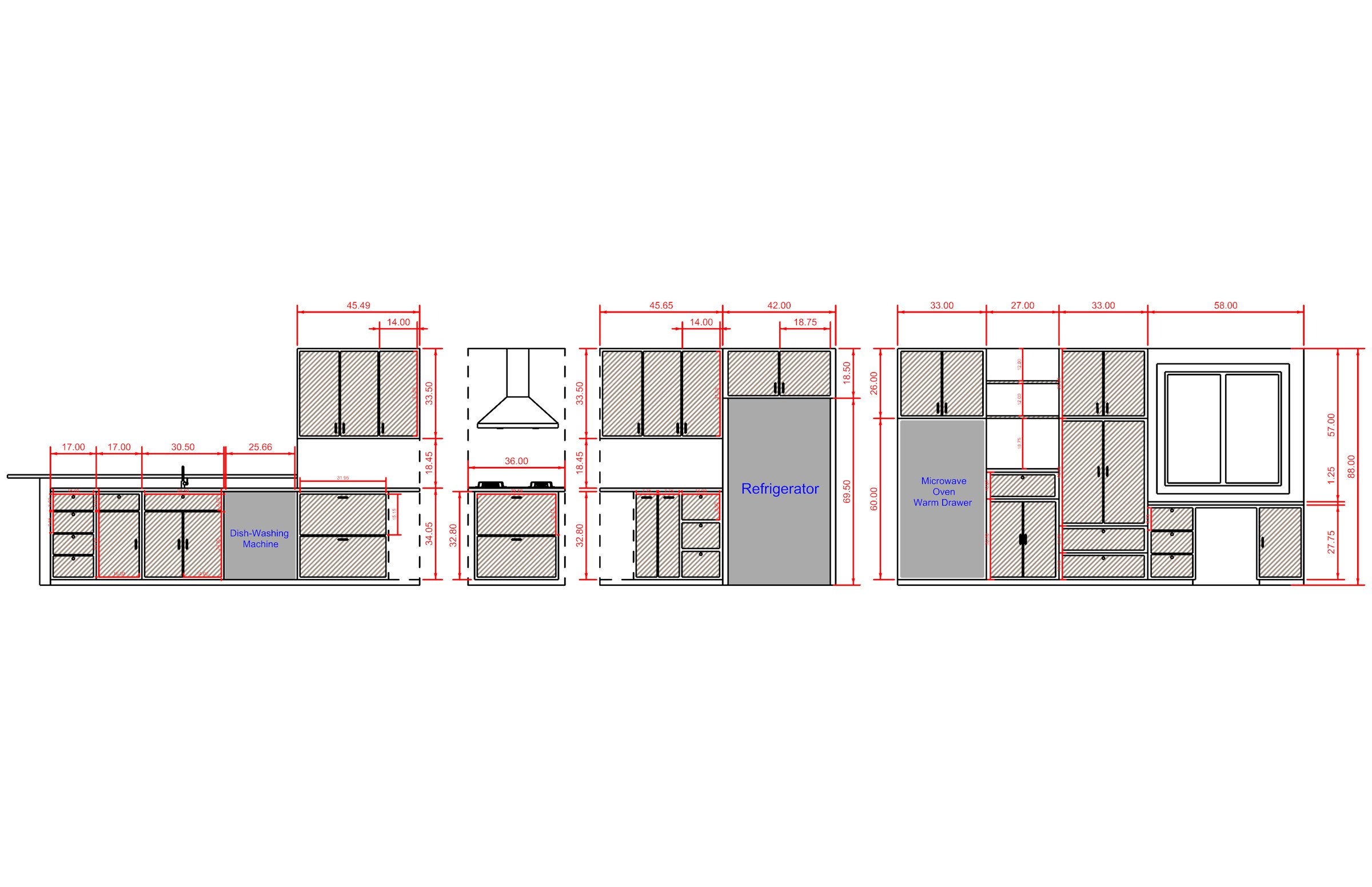 Coordinated CAD kitchen elevation drawing set by Temecula Interior Design